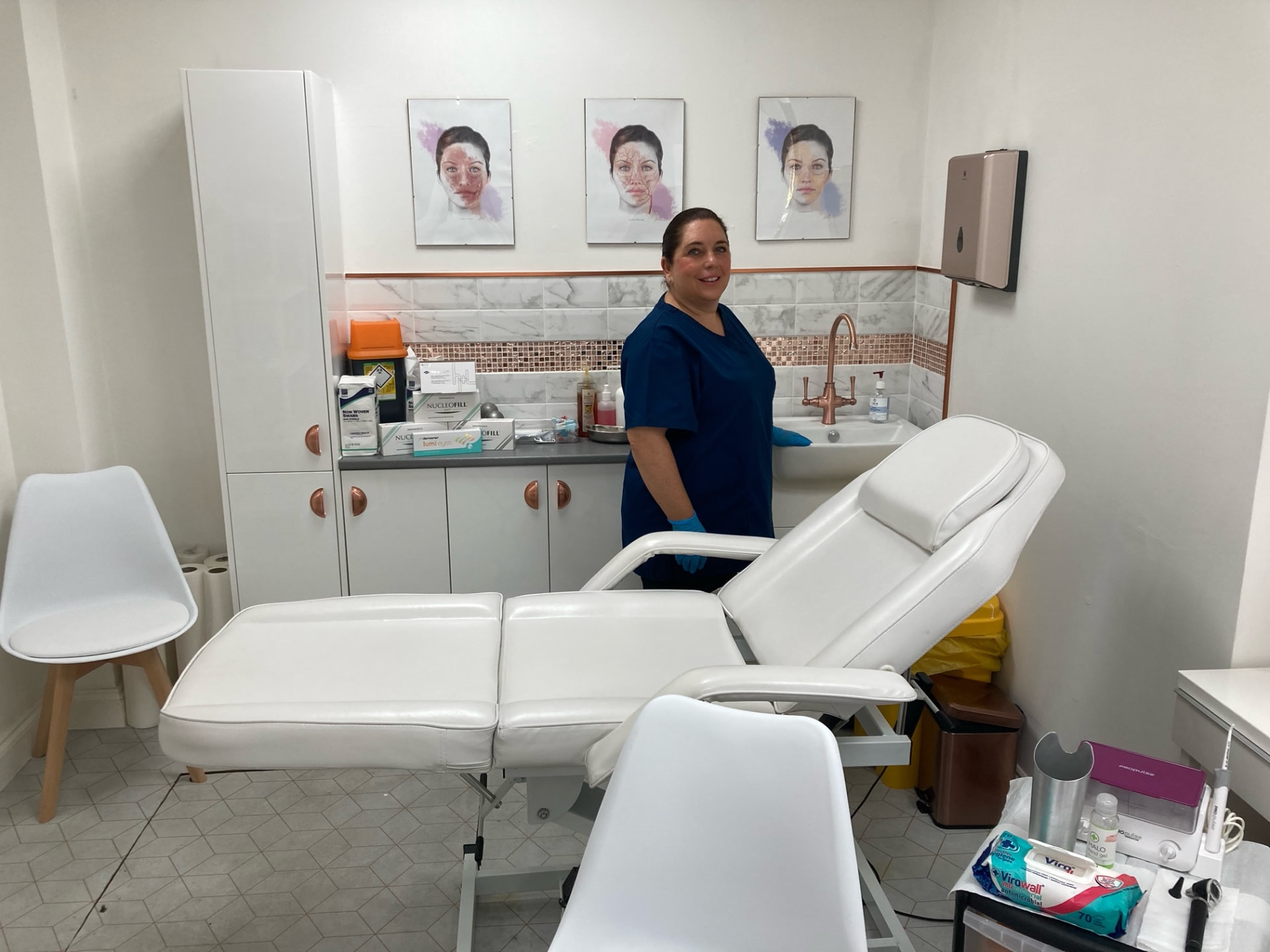 Alison preparing her ear wax removal equipment before a home visit